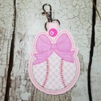 Baseball with Bow Snap Tab ITH Embroidery Applique Design
